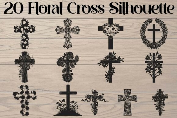 Elegant Floral Cross Silhouettes for Faith & Design