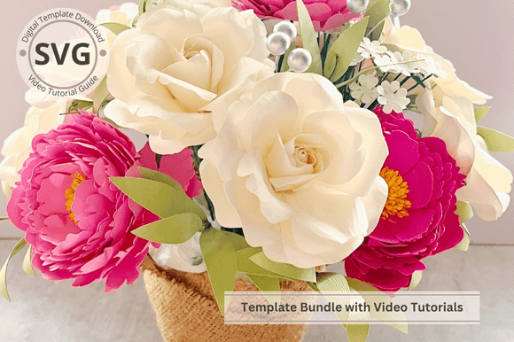 Potted Paper Roses & Peony Flower: Crafting Timeless Elegance
