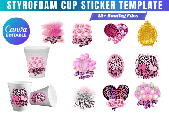 Styrofoam Cup Template Bundle: Custom Party Stickers